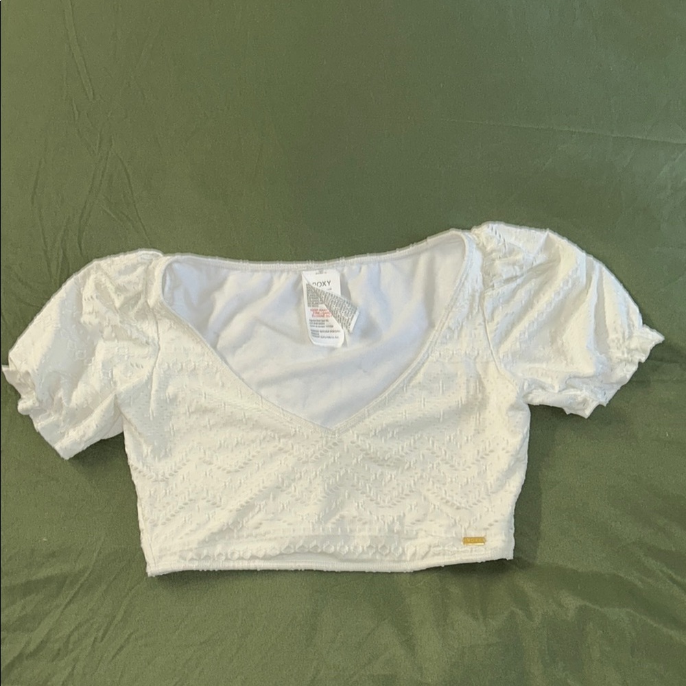 Women's White Cropped Swim Top